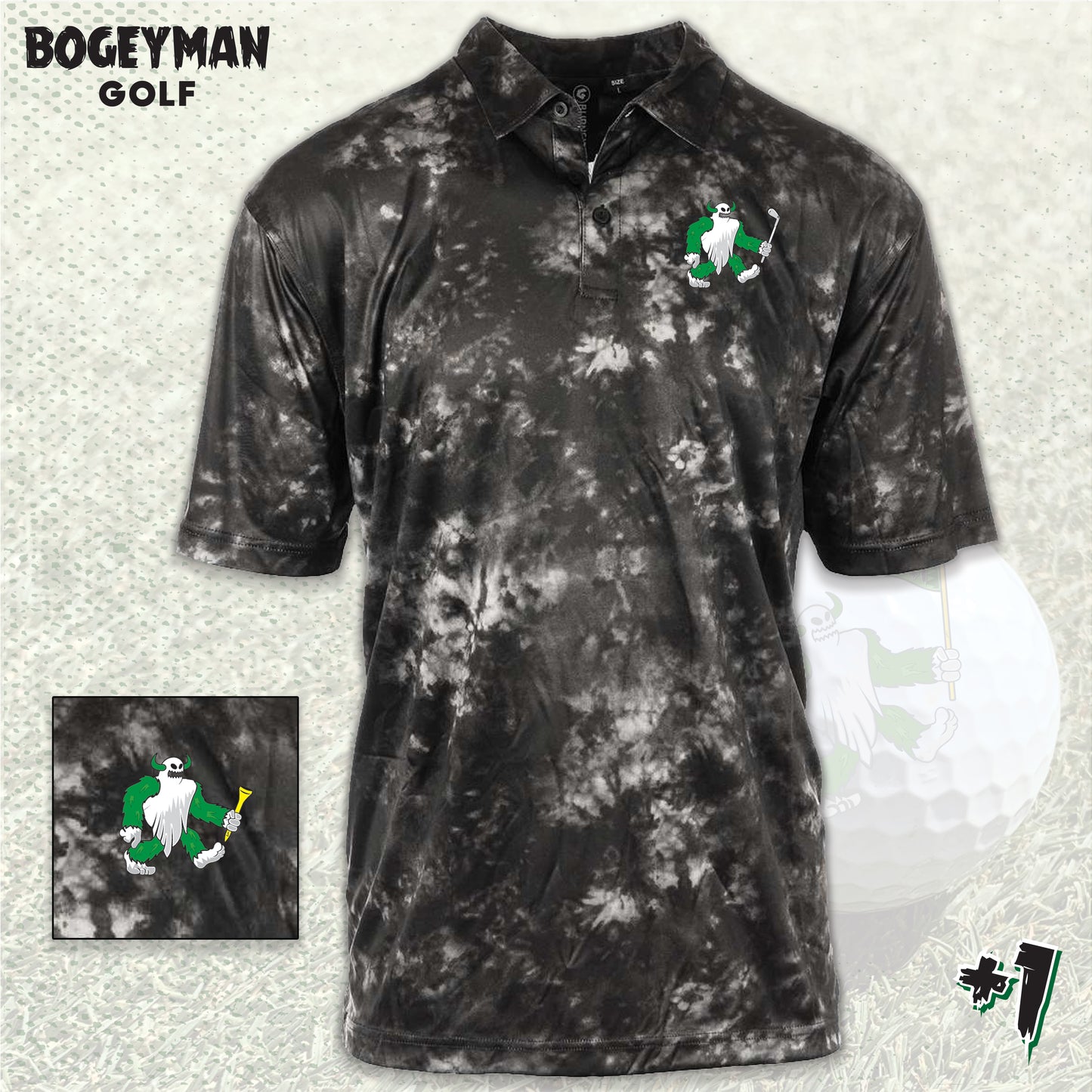 Bogeyman Golf Polo- Black Tie-Dye